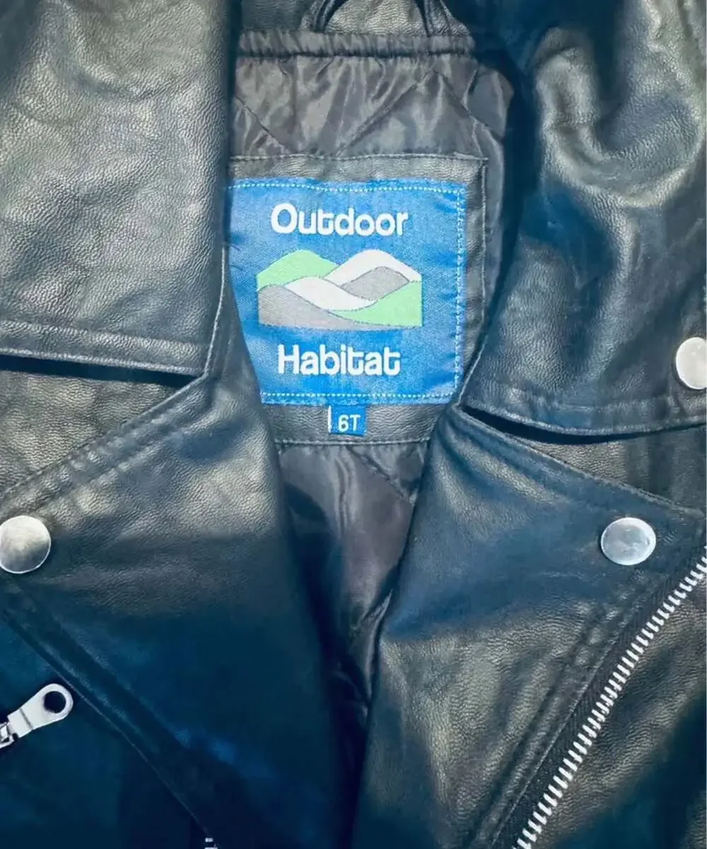 Outdoor Habitat Kids Black Faux Leather Motorcycle USA Biker Jacket Sz 6T
